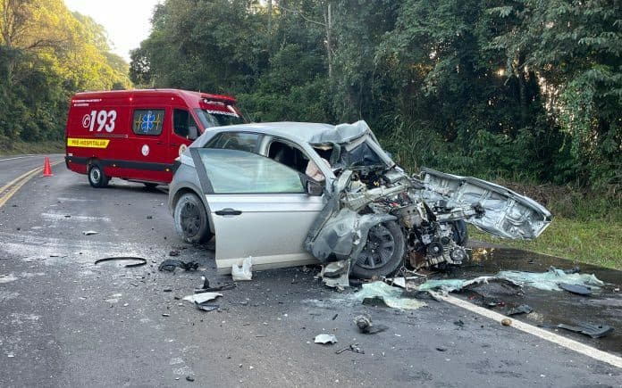 Motorista morre carbonizado após colisão com caminhão na BR-153, em Concórdia
