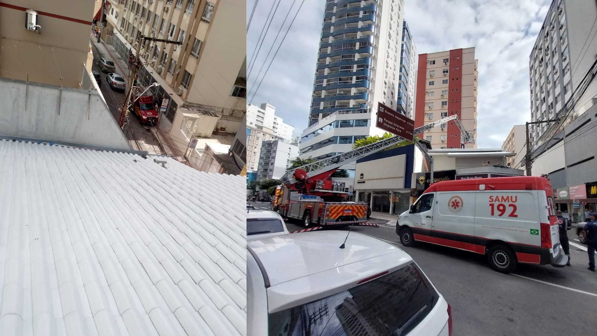 Choque elétrico em cima de telhado mobiliza bombeiros e termina com resgate aéreo em Balneário Camboriú