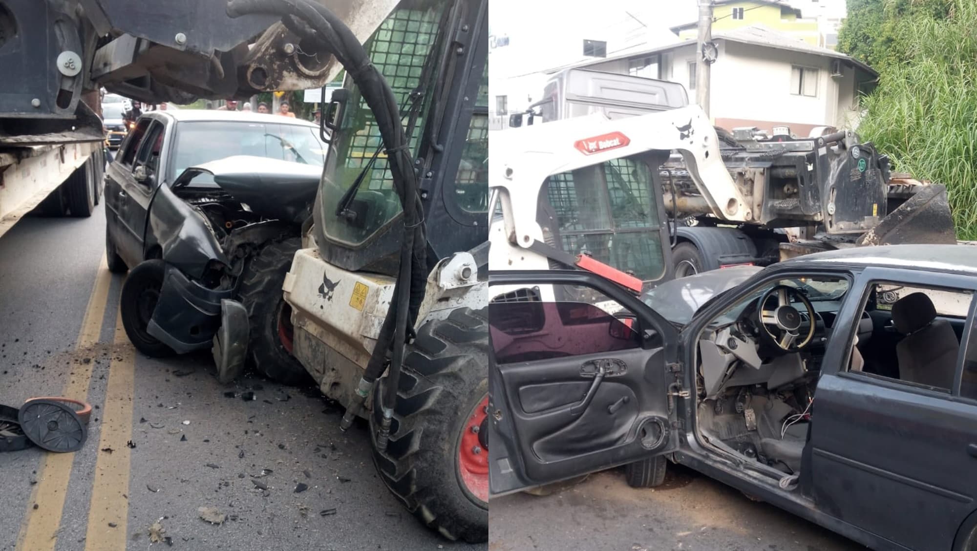 Motorista fica presa nos pedais após colisão com empilhadeira em Bombinhas