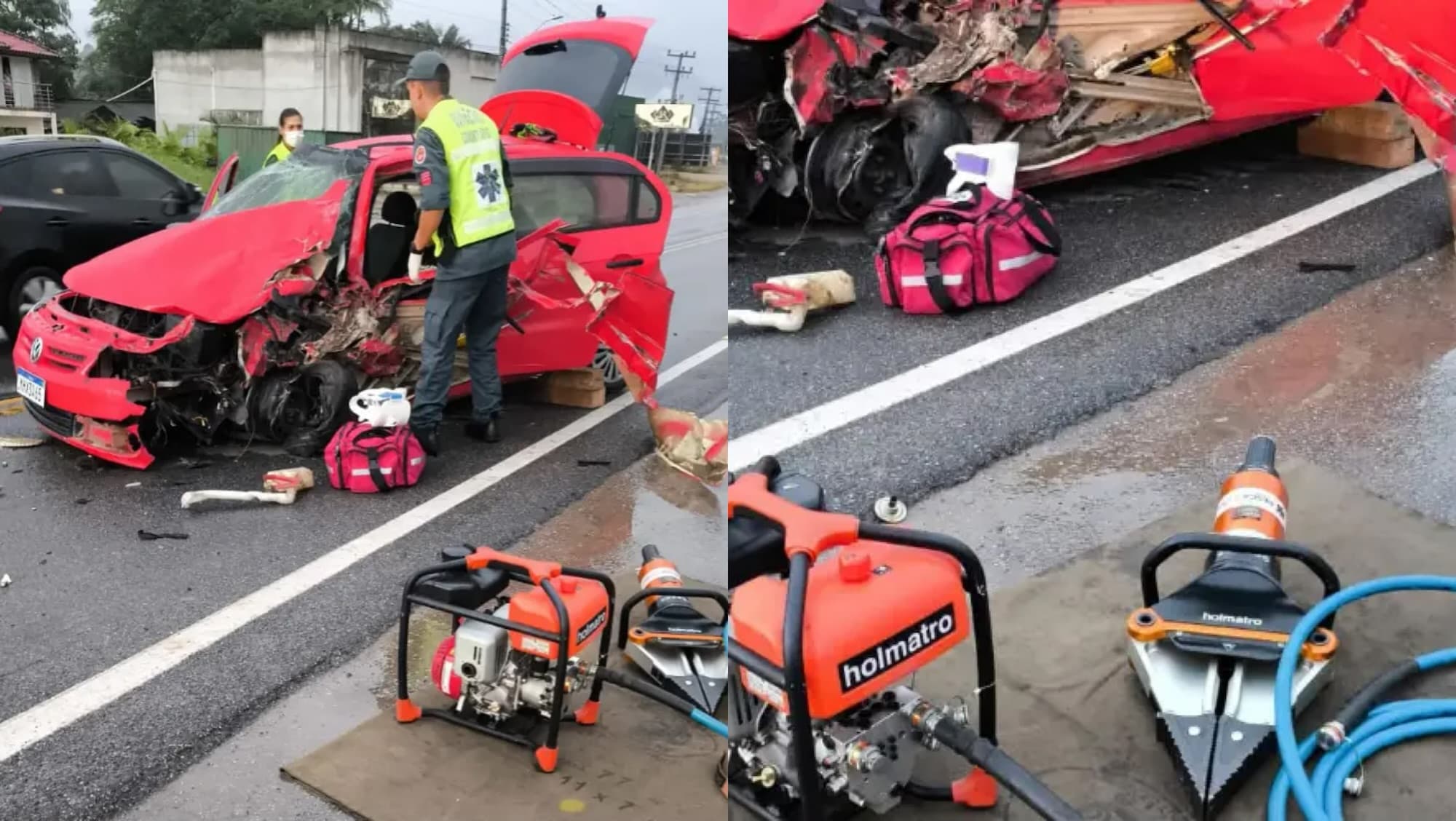 Tijucas: motociclistas ficam em estado grave após acidente envolvendo carro parado e caminhão de lixo