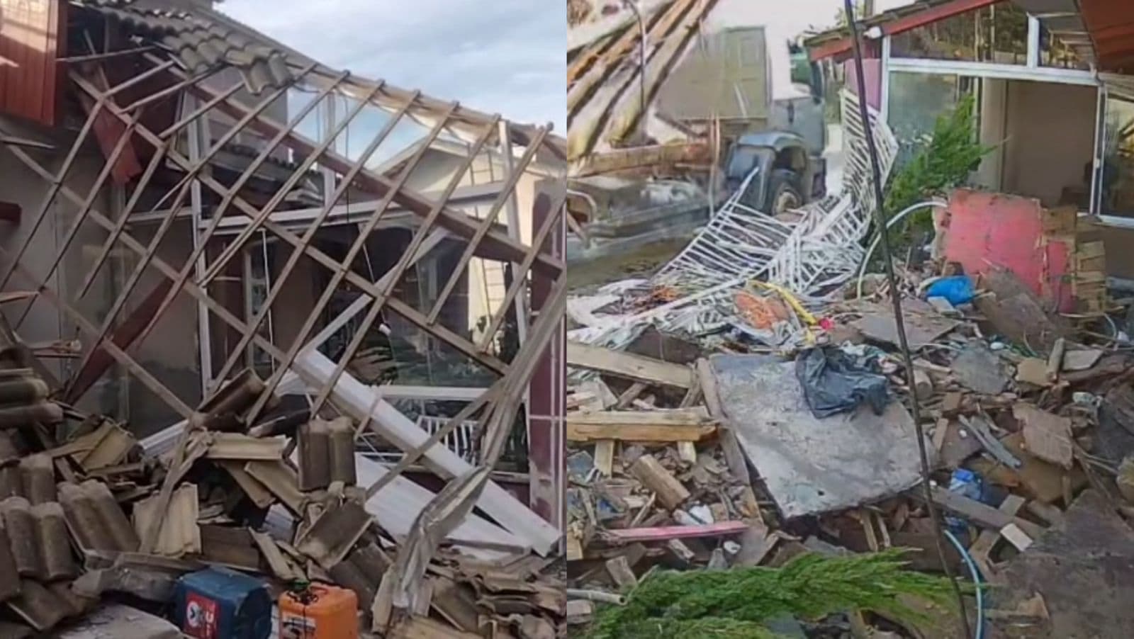 Caminhão tomba duas vezes no mesmo dia e destrói casa em Santa Catarina
