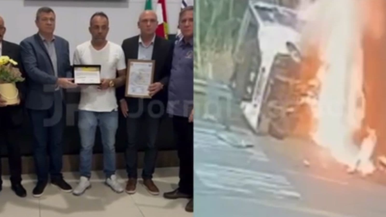 Motorista que salvou idosos de ônibus em chamas durante acidente é homenageado em SC