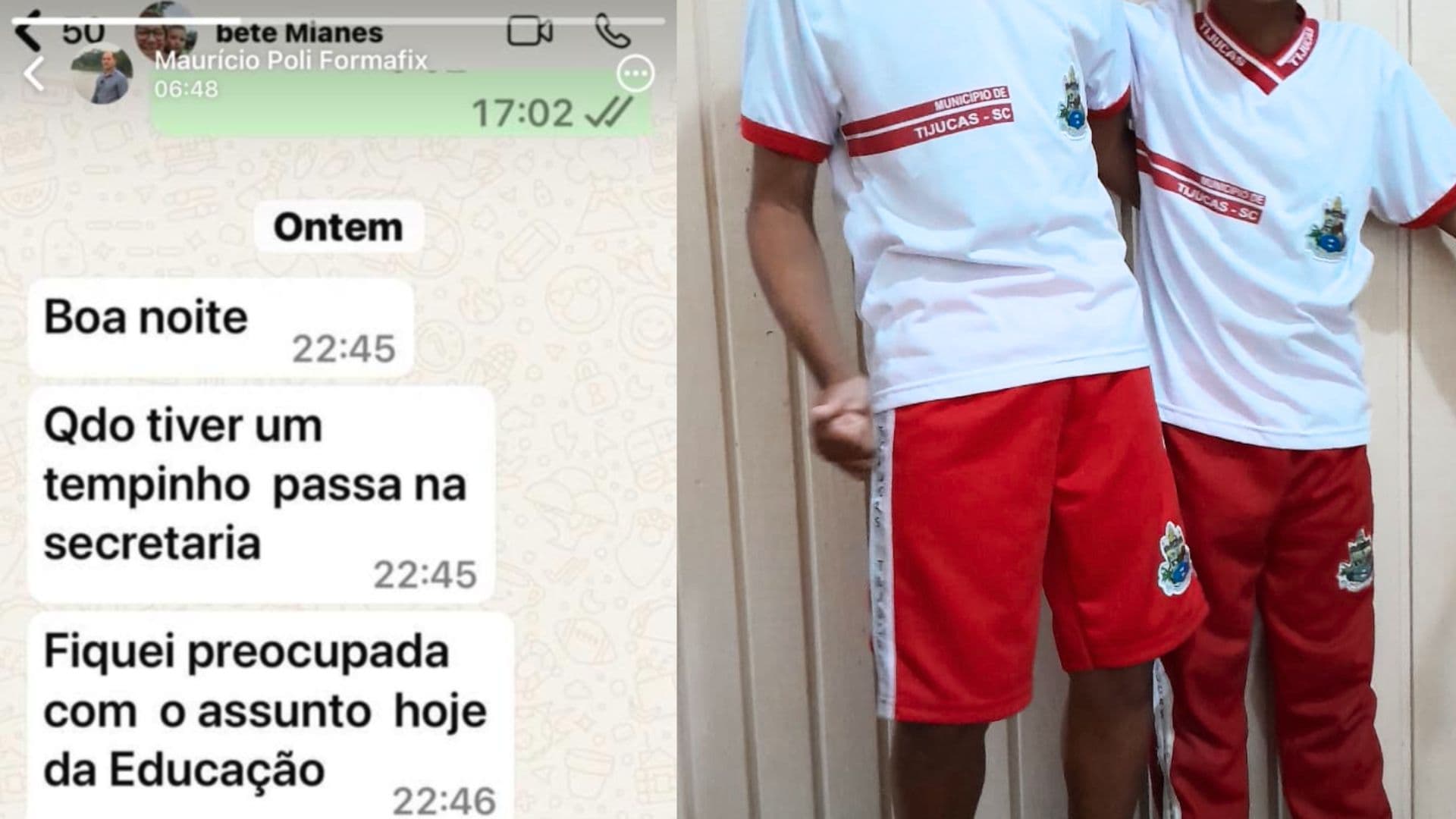 O vereador Maurício Poli (UNIÃO) compartilhou, por acidente, um 'PrintScreen' de uma mensagem enviada pela vereadora Bete.