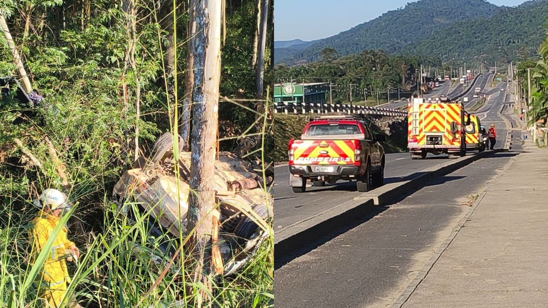 Motorista morre na hora após carro capotar e despencar em mata na BR-470