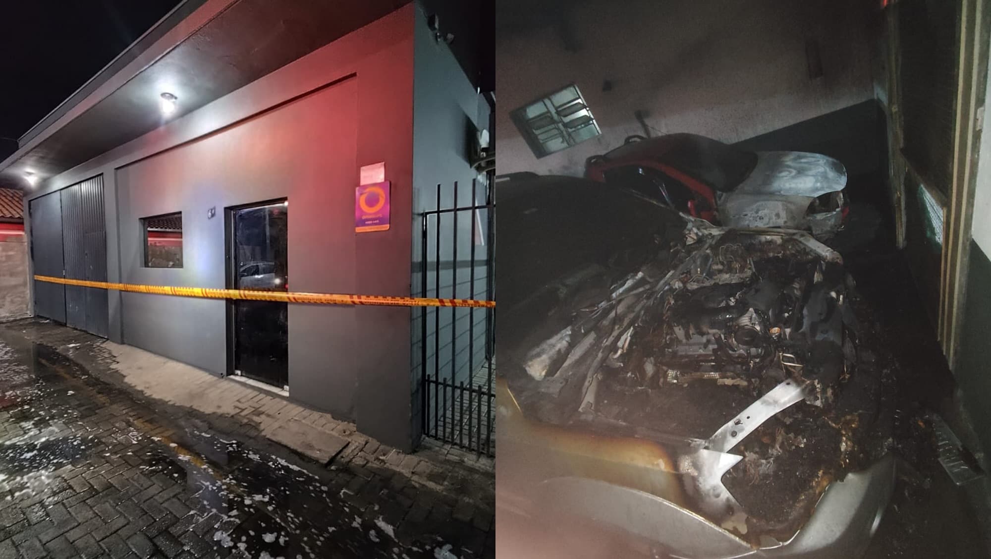 Incêndio destrói dois veículos em oficina mecânica durante a madrugada em Tijucas