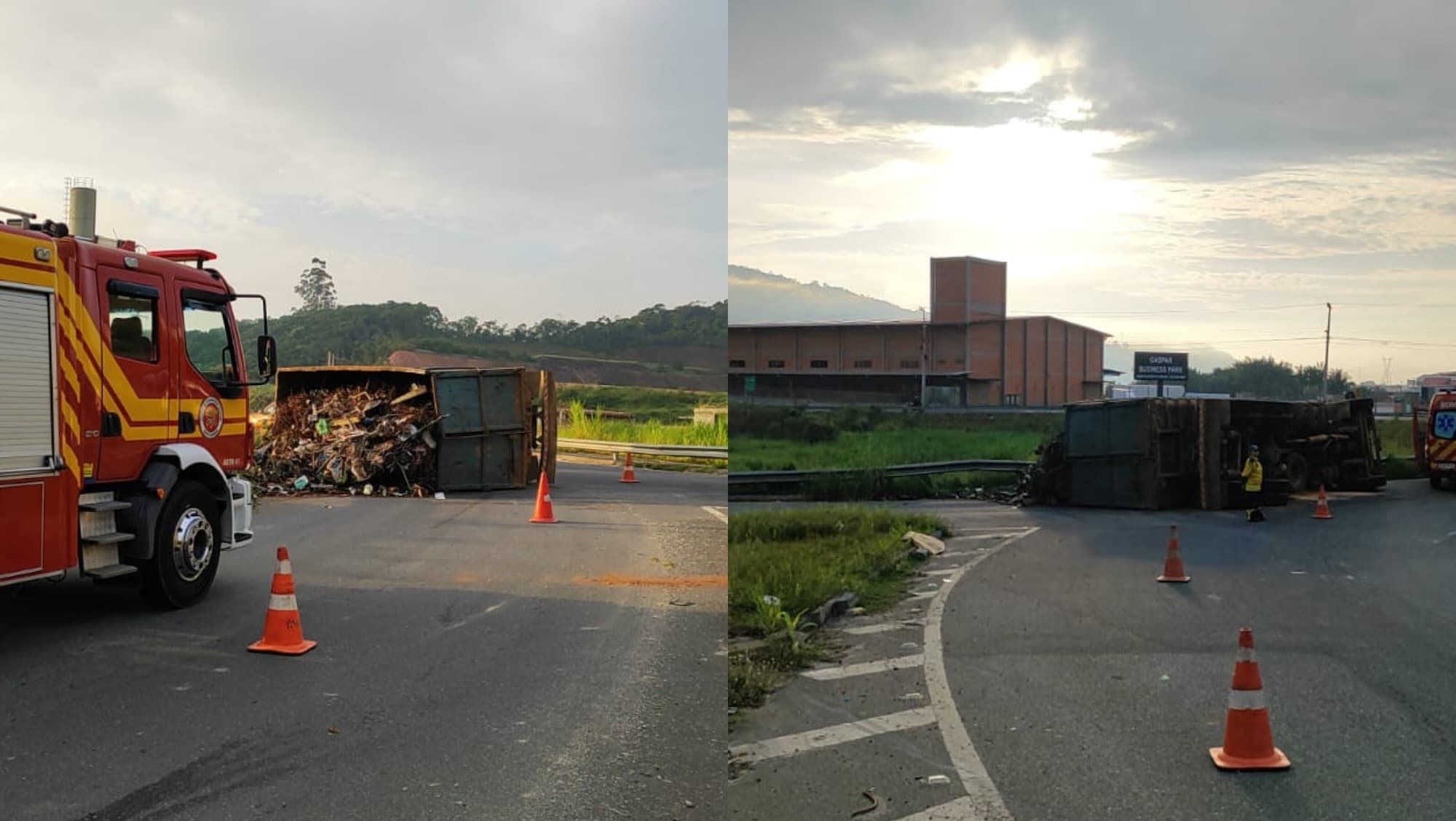 Caminhão carregado com recicláveis tomba em Gaspar