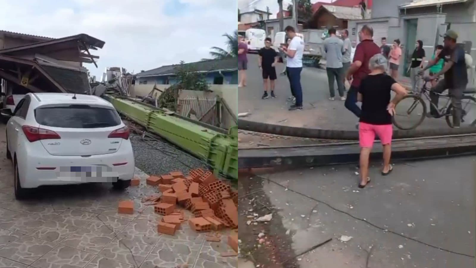Máquina de perfuração gigante atinge casas e carro em Itajaí