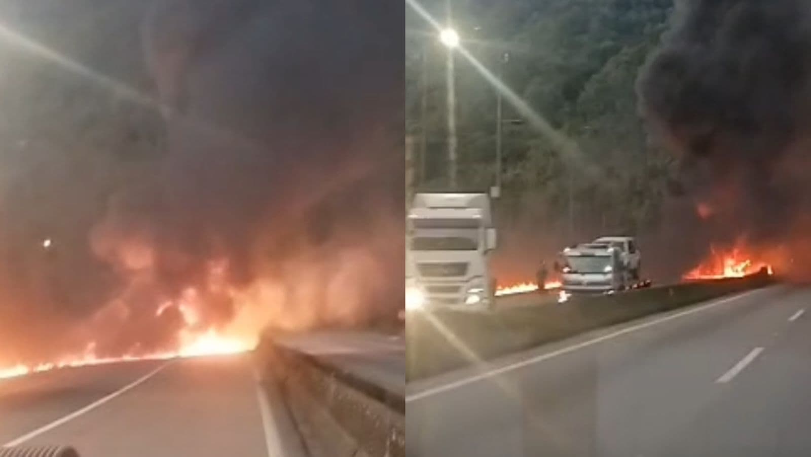 URGENTE: Caminhão explode e mata motorista carbonizado na divisa de SC com o Paraná