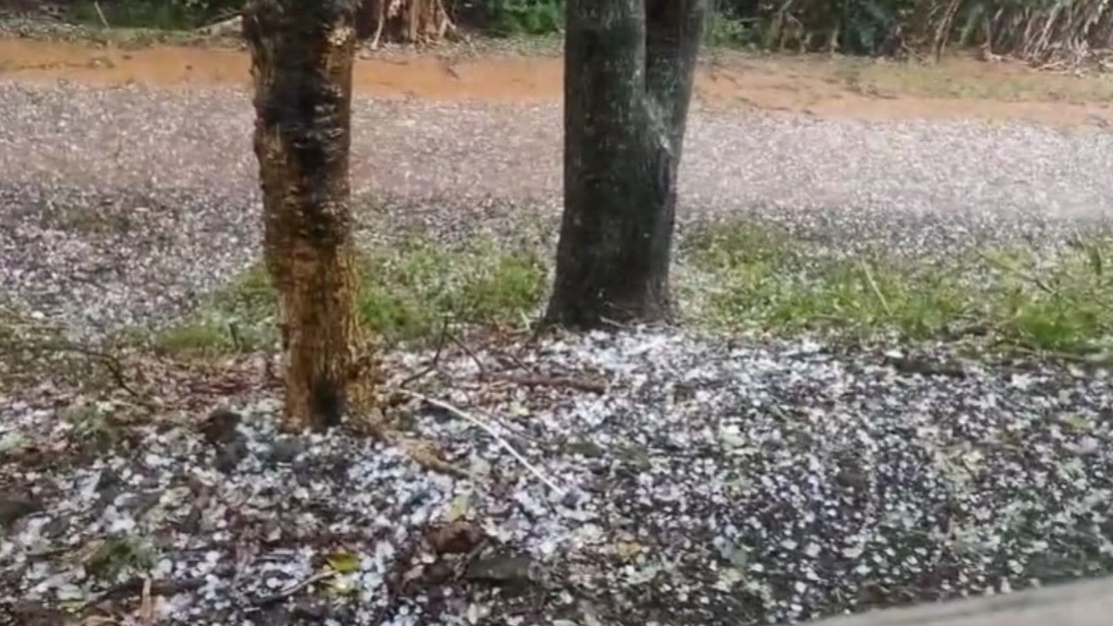 Caiu granizo! Pancada rápida surpreende e deixa cidades branquinhas em SC