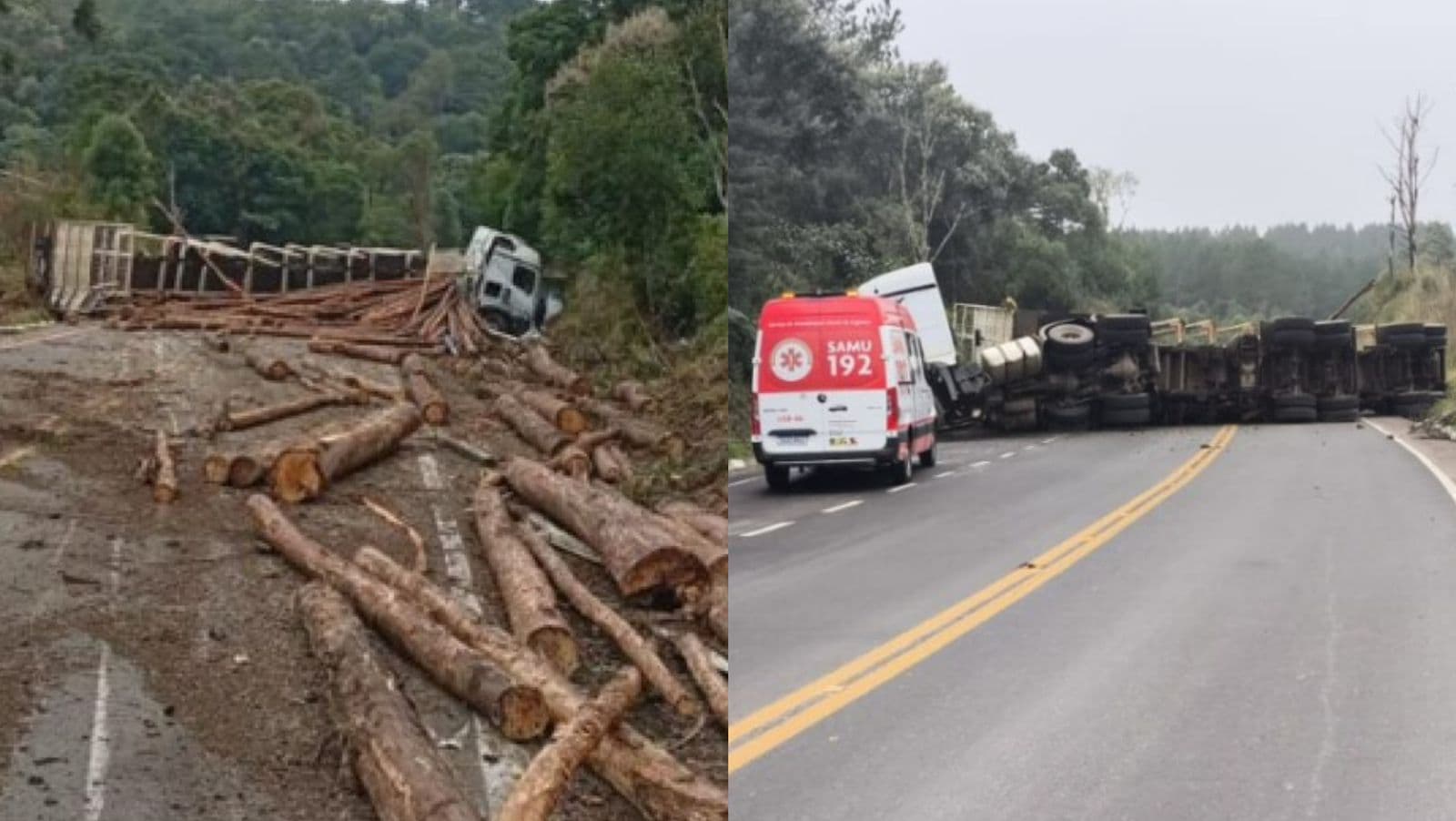 Parecia “Premonição”: toras de madeira se espalham em rodovia de SC após acidente