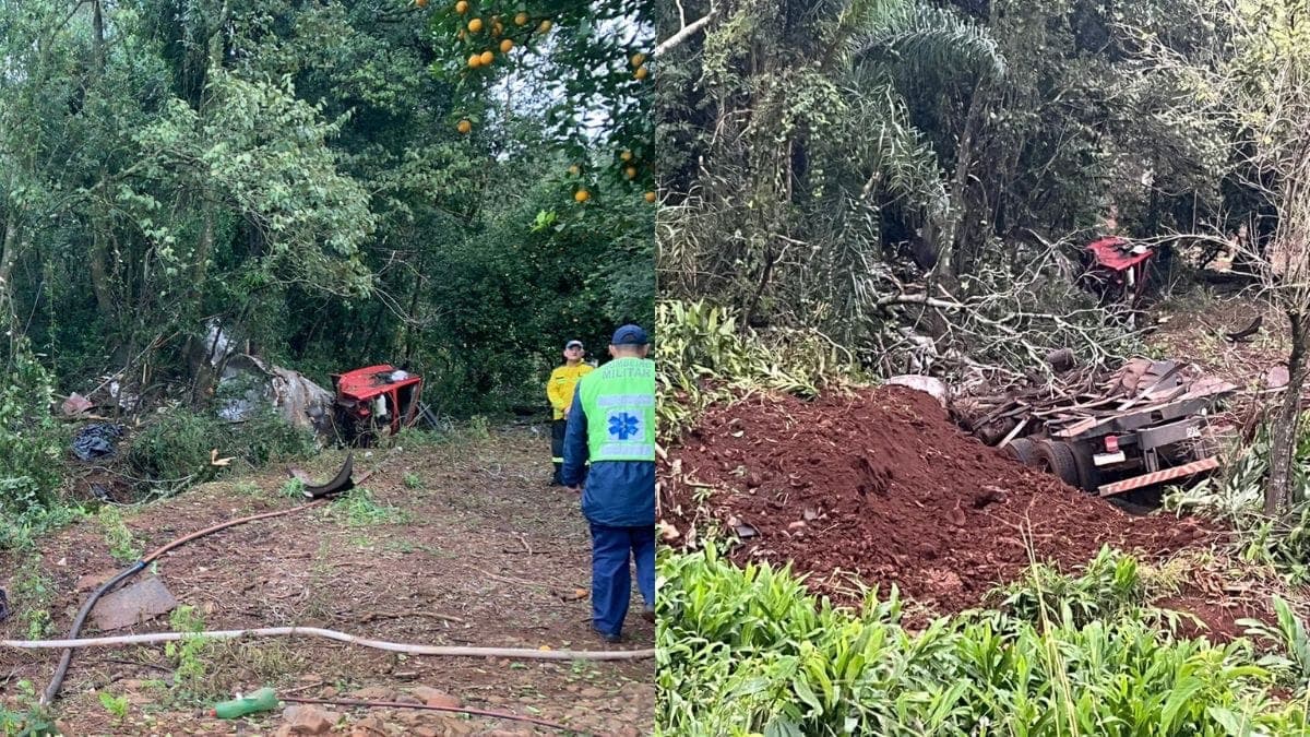 Caminhoneiro morre após veículo sair da pista e ser destruído na SC-155