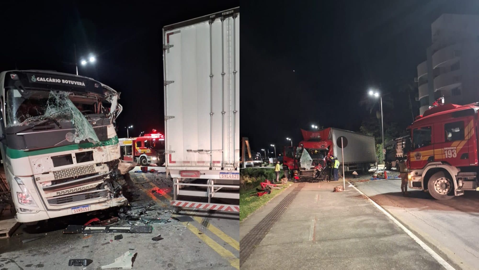 Caminhoneiro fica preso às ferragens em grave acidente na madrugada em Brusque