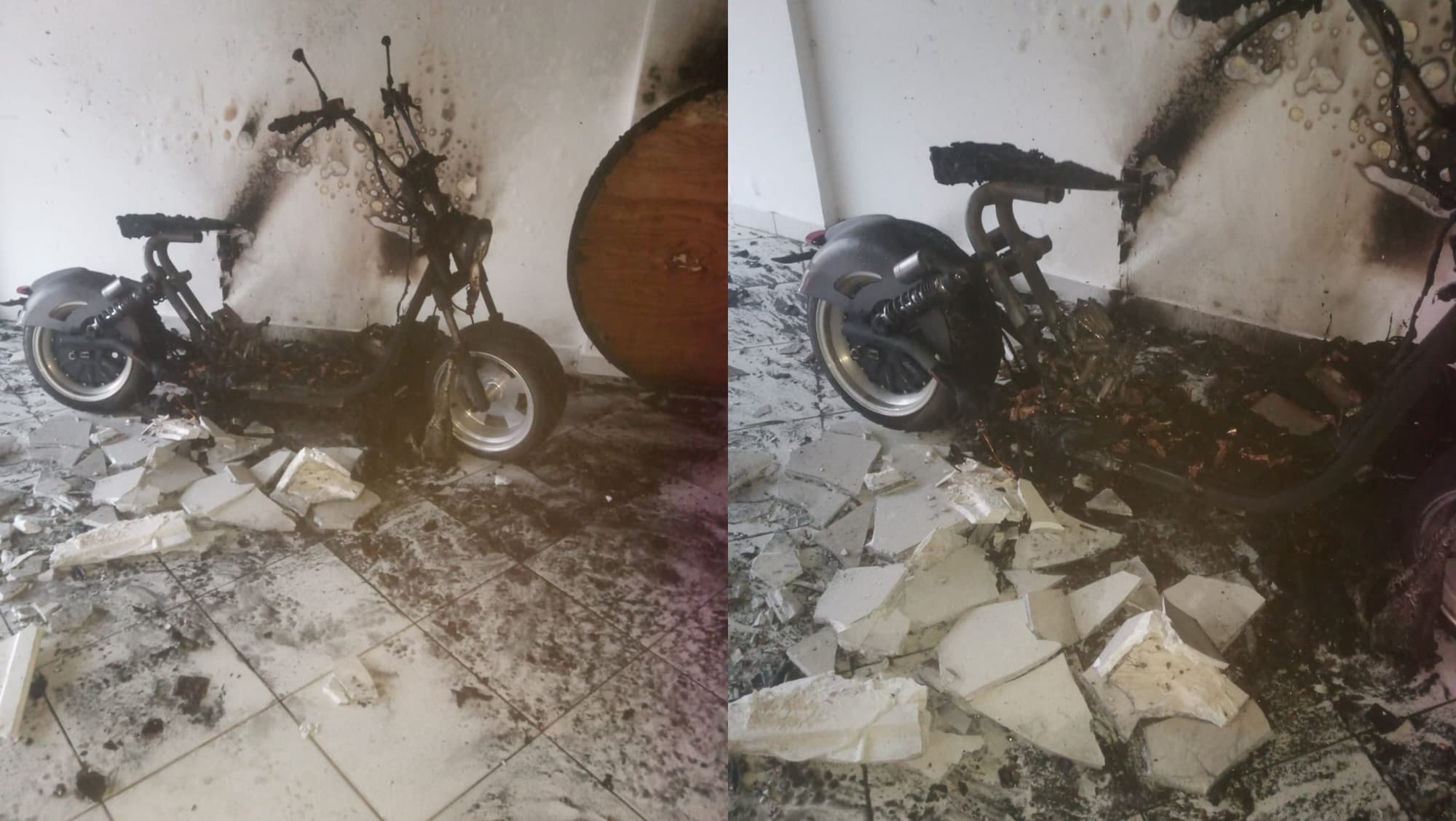 Motoneta elétrica pega fogo enquanto carregava em garagem de casa em Balneário Camboriú