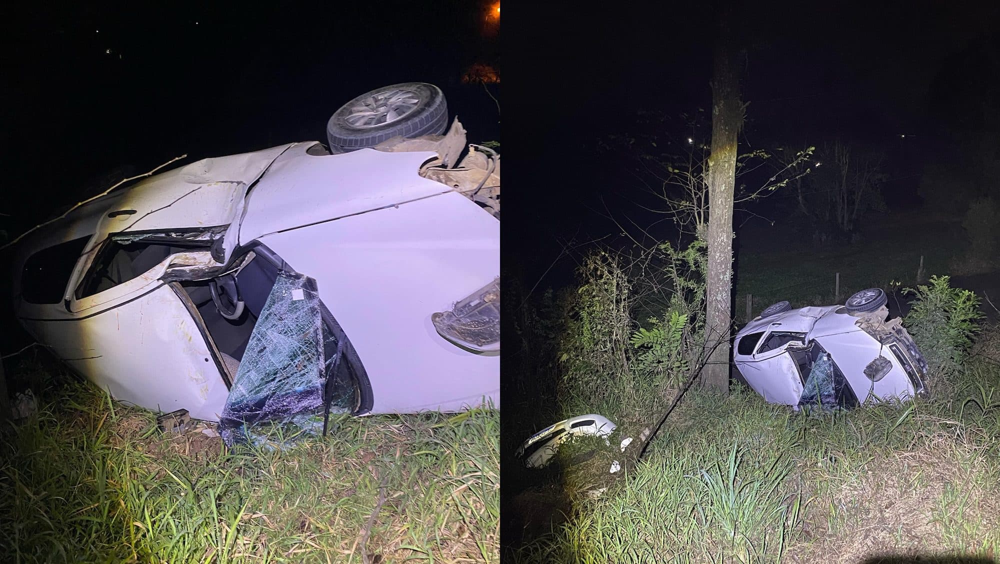 Carro sai da pista na BR-470, capota e deixa criança ferida 