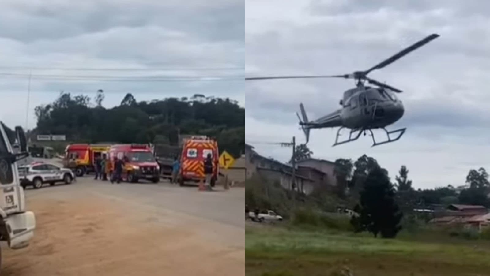 Caminhoneiro fica preso nas ferragens após acidente e mobiliza helicóptero Águia na SC-410, em Tijucas