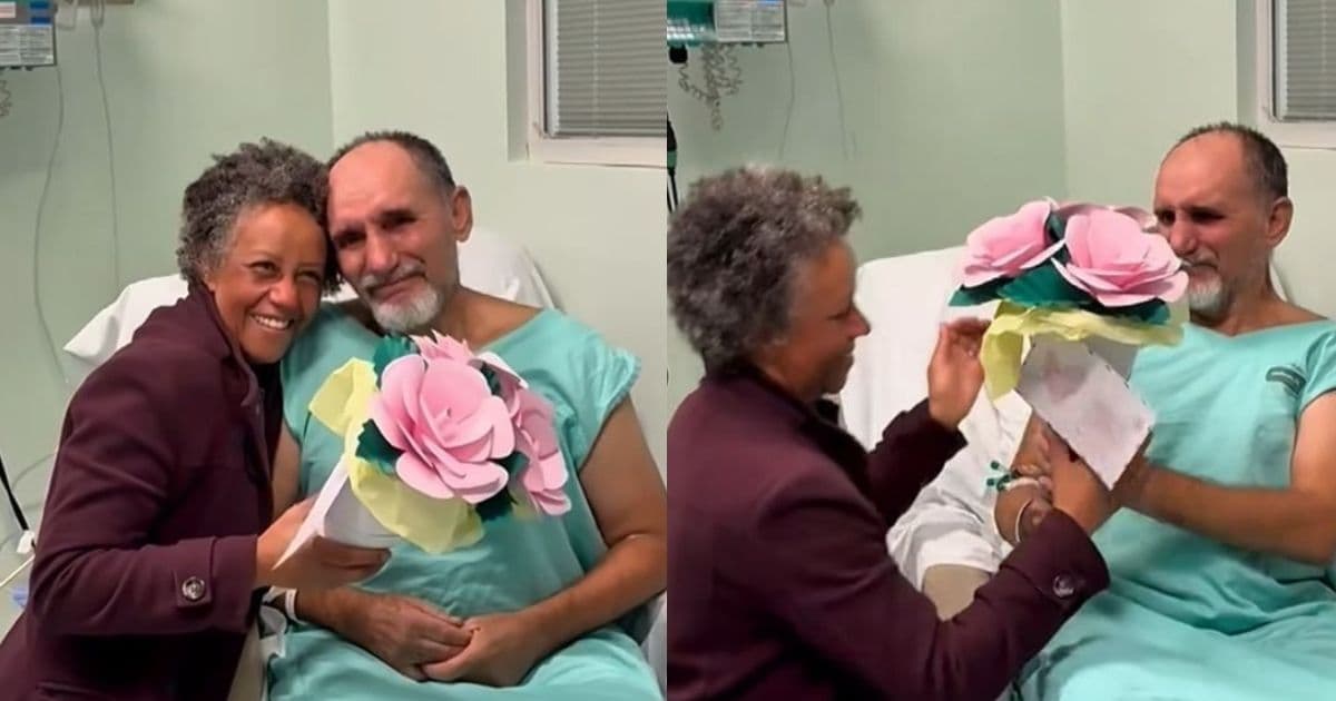 “Você ainda me faz viver”: após dias intubado, marido entrega flores à esposa no Dia dos Namorados em hospital de SC