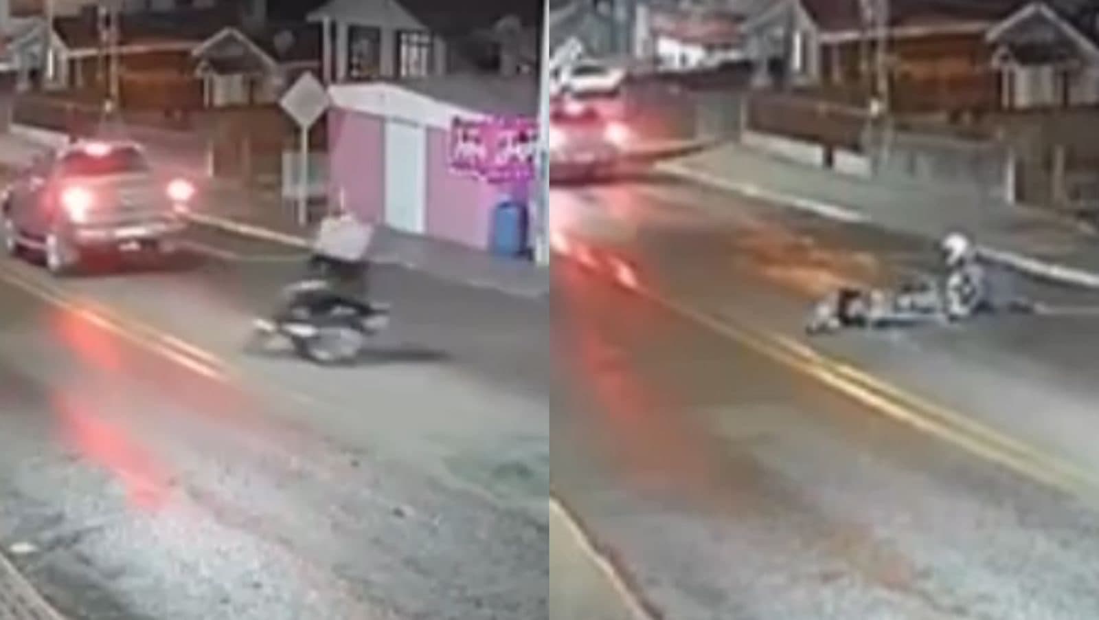 Motoboy “voa” ao bater em buraco mal sinalizado em SC; vídeo revolta moradores