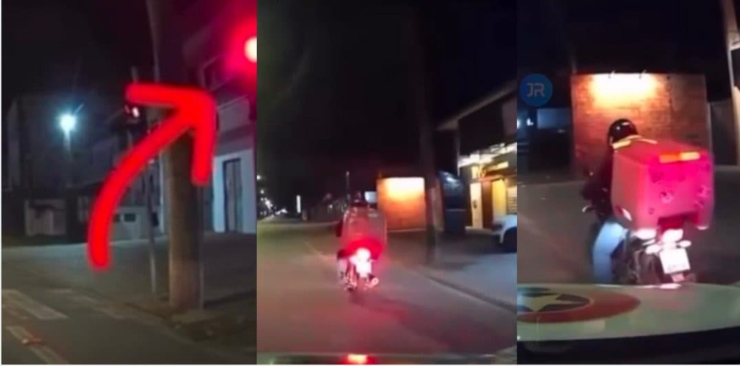 “Só quem se arrisca merece viver o extraordinário”: motoboy ignora viatura da PMSC e passa no sinal vermelho