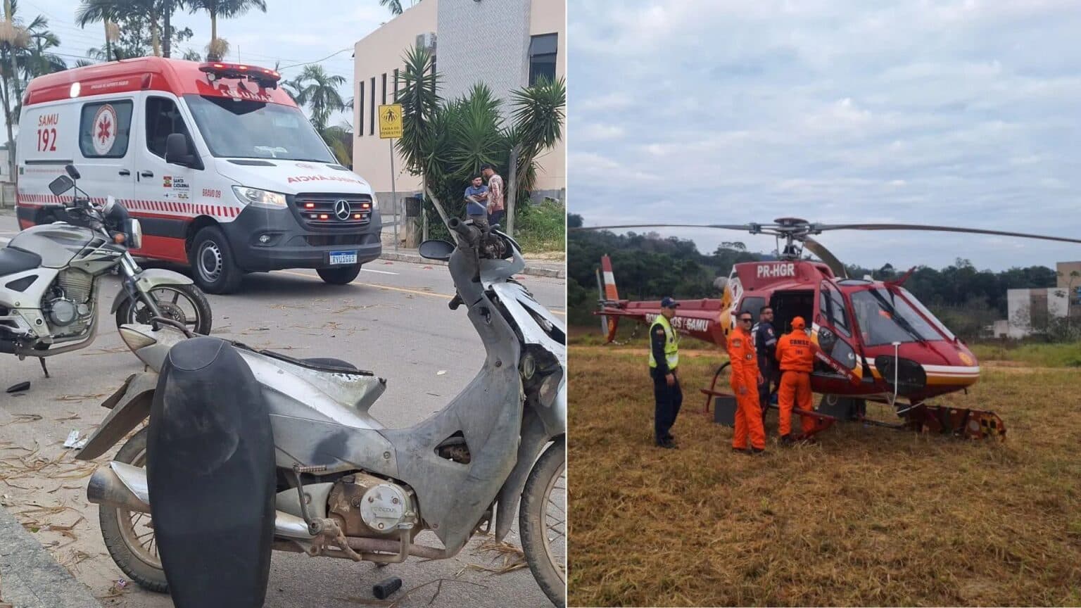 Motociclistas sofrem fraturas e traumatismo craniano em batida violenta no Vale do Rio Tijucas