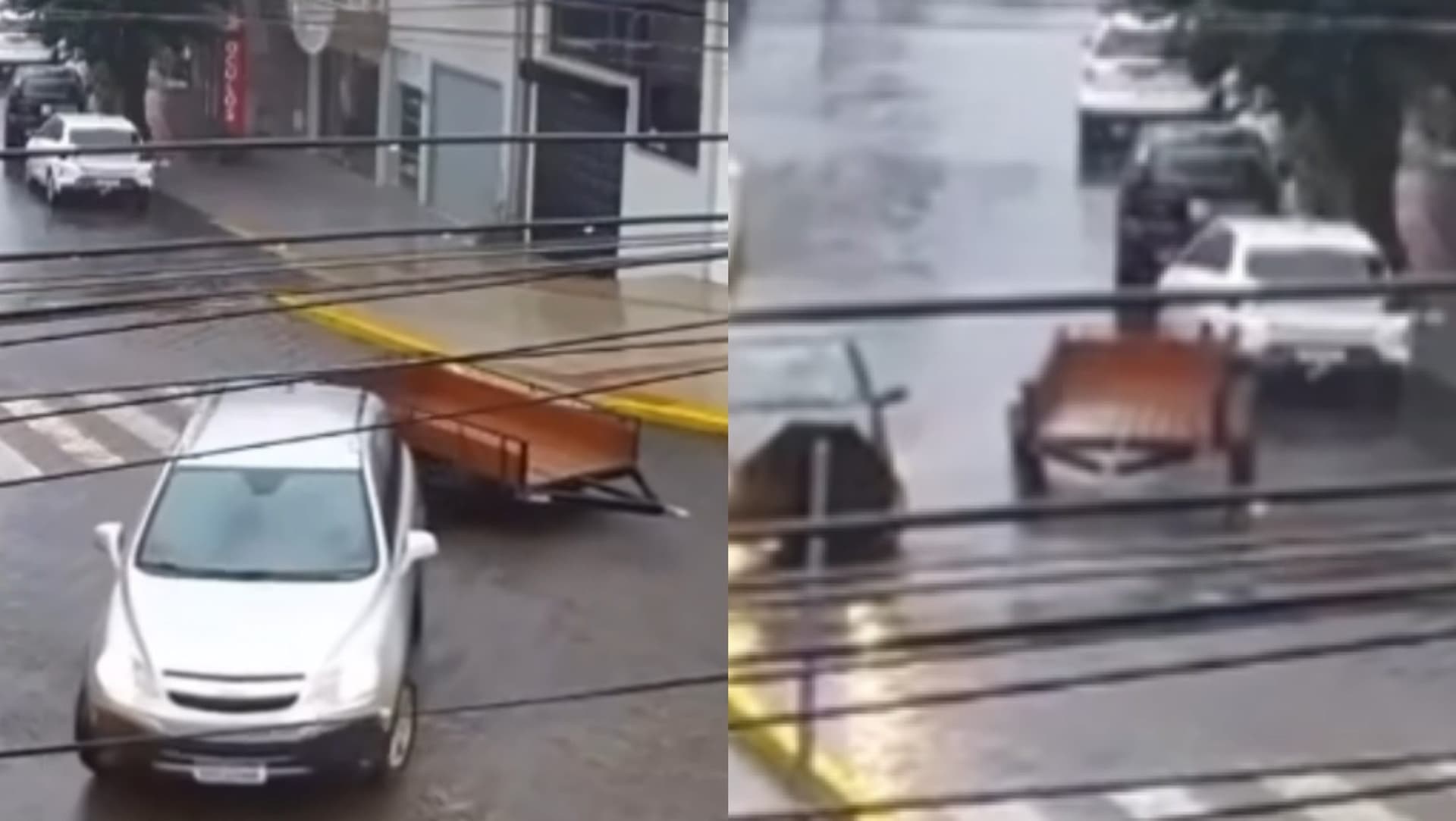 Carretinha acerta carro estacionado e dono só percebe depois de vídeo viralizar