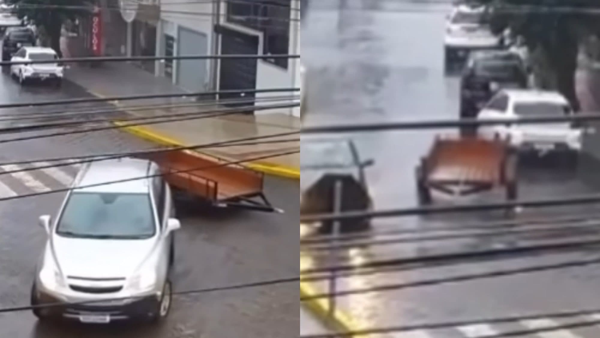 Carretinha acerta carro estacionado e dono só percebe depois de vídeo viralizar