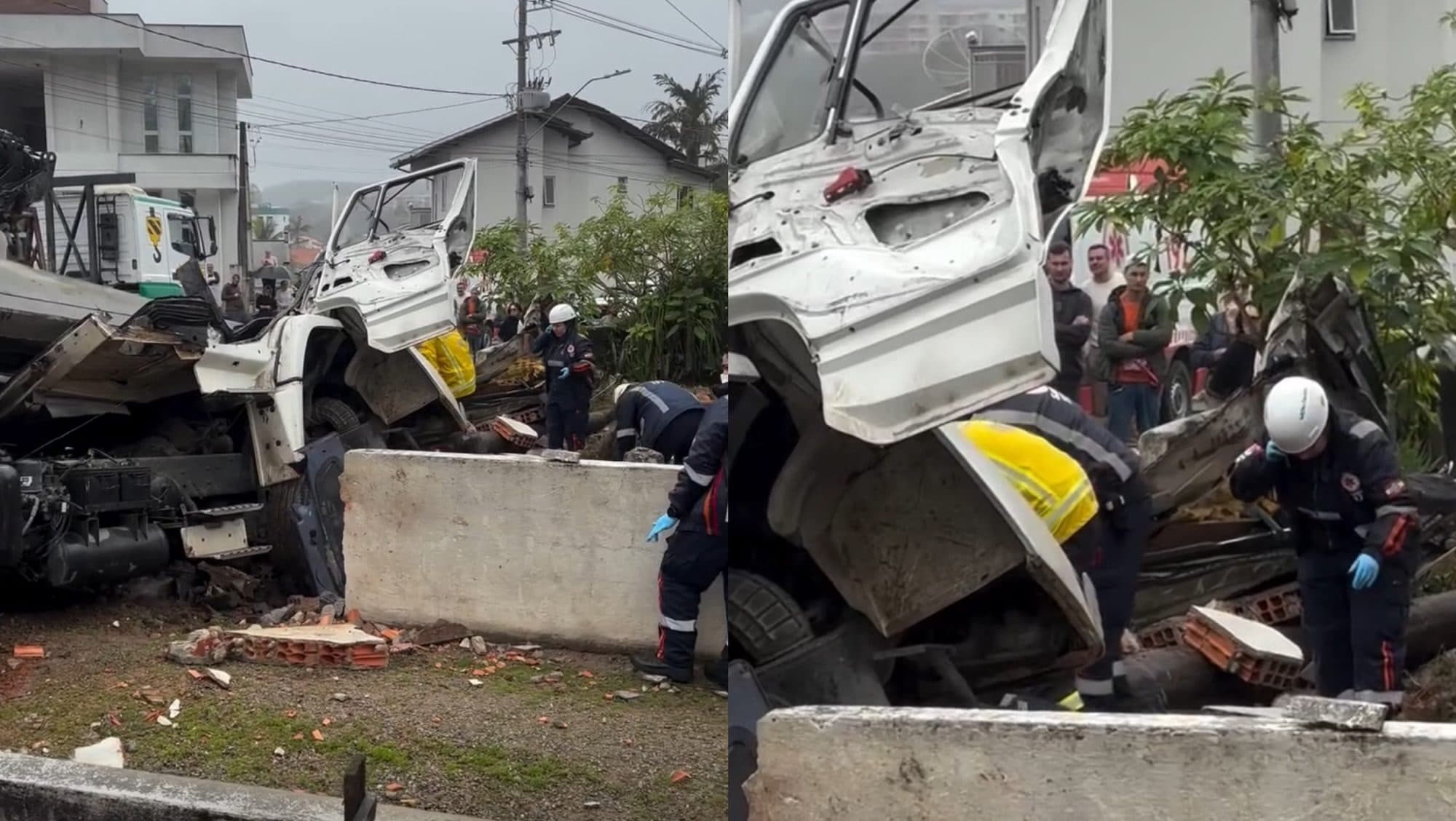Carga de concreto esmaga cabine de caminhão e mata trabalhador em Santo Amaro da Imperatriz