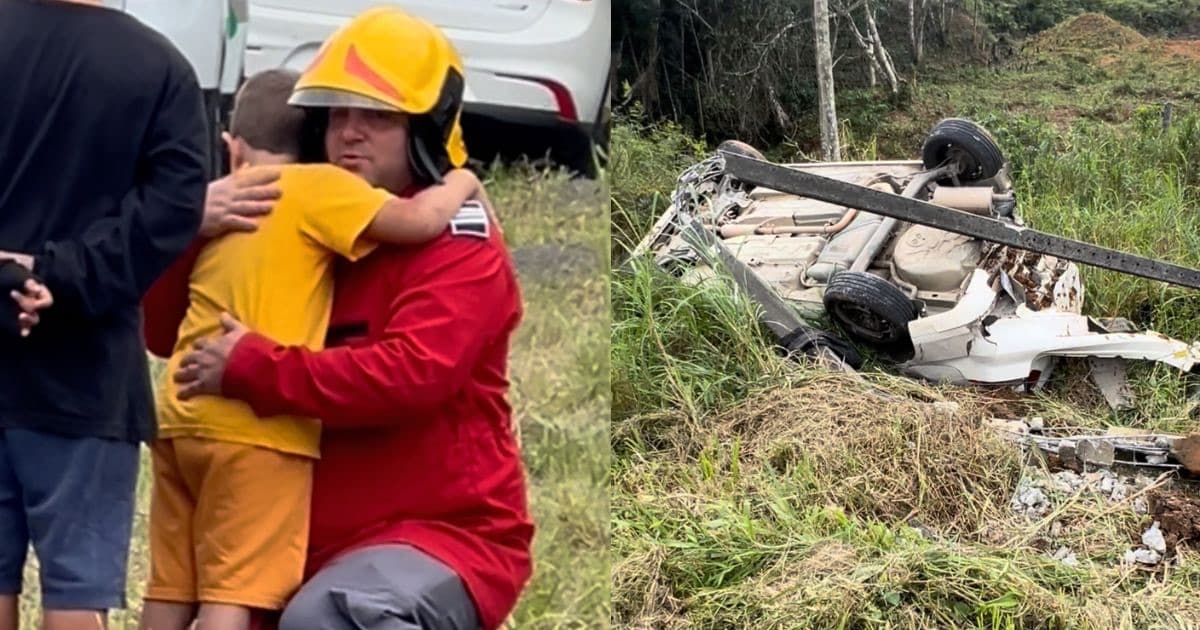 “Vai ficar tudo bem”: bombeiro abraça menino que viu avó morrer em capotamento em SC