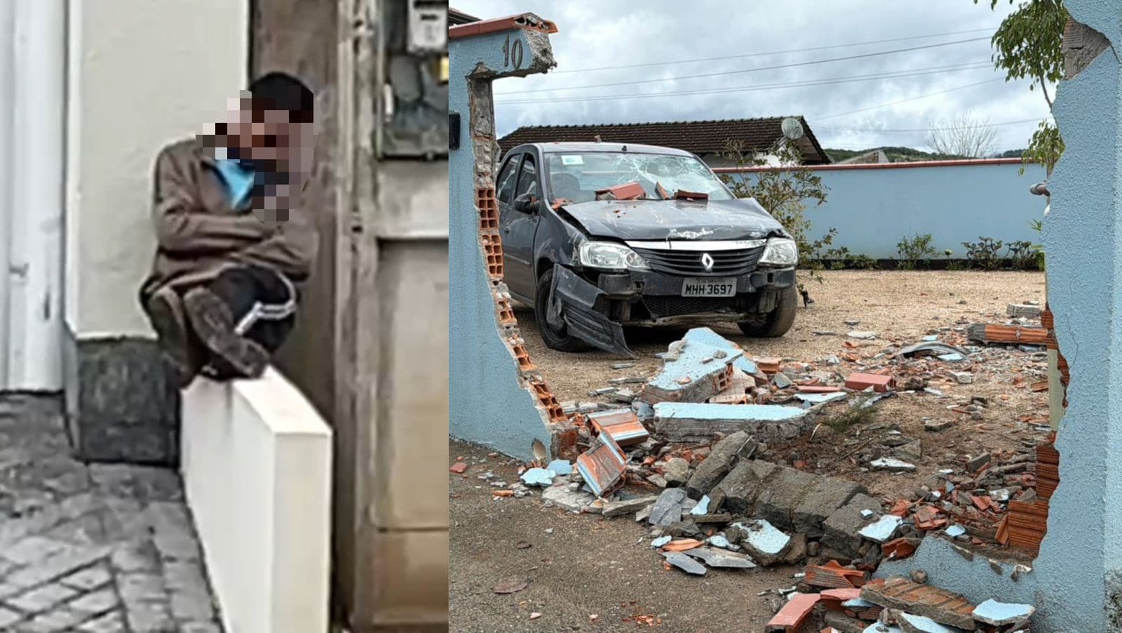 “Toda vida reto”: motorista bêbado destrói muro de residência e tira soneca após acidente em São João Batista