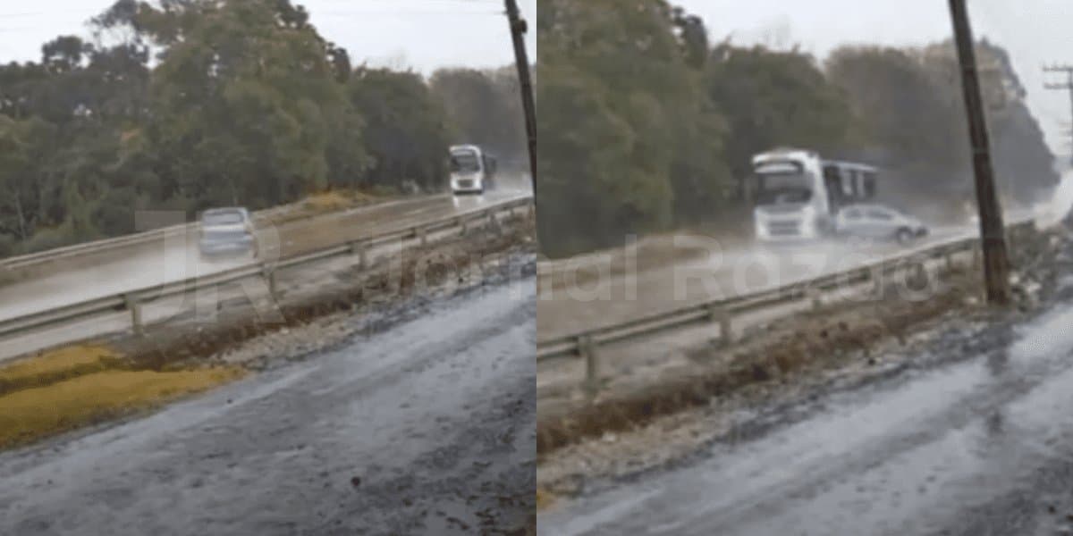 Motorista perde controle e por pouco não bate de frente com carreta em SC: “nasceu de novo”