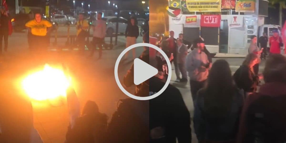 Protesto contra Trump termina com fogo e xingamentos em Florianópolis