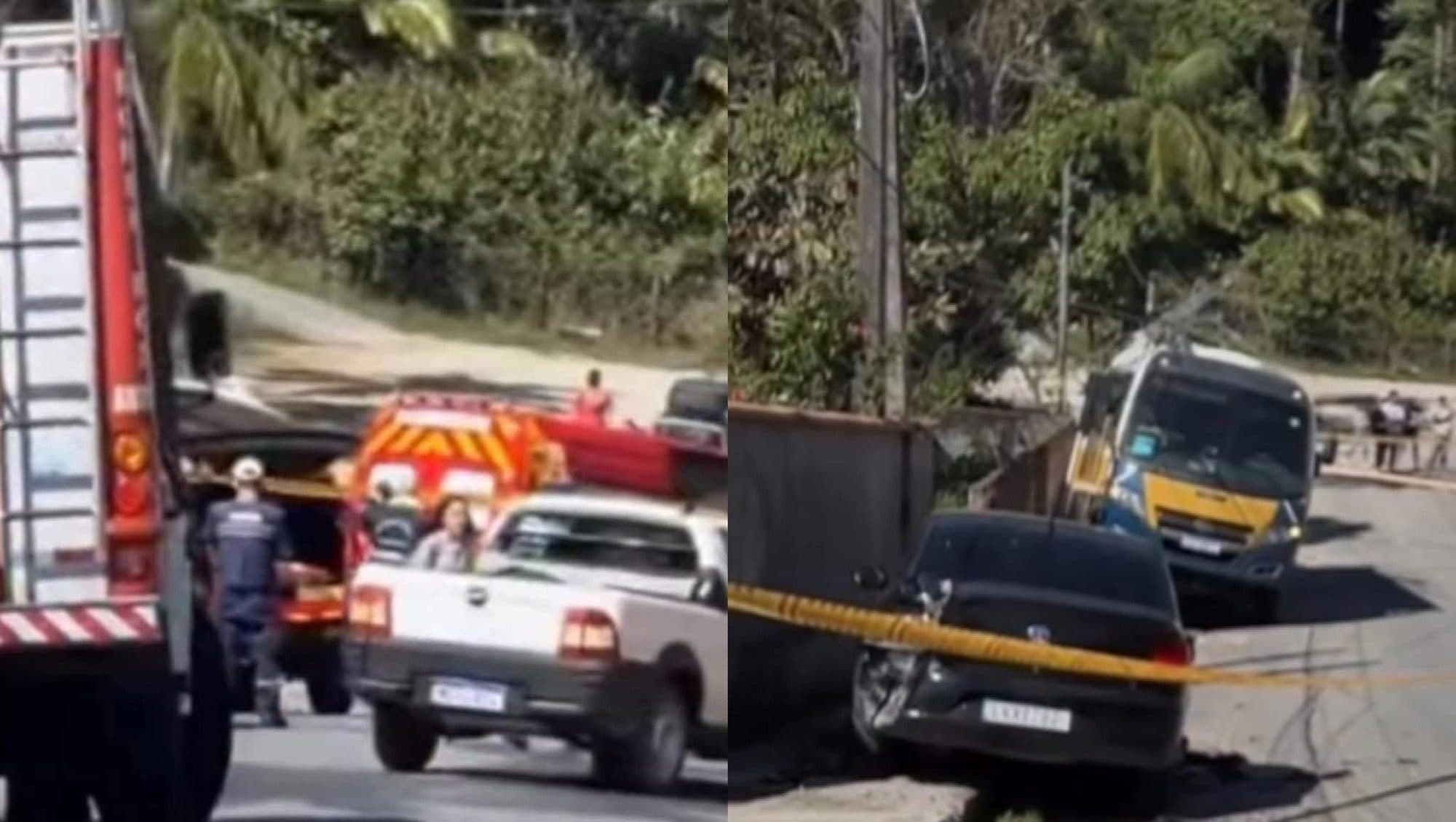 Ônibus da APAE acerta carro e poste após pane em Gaspar