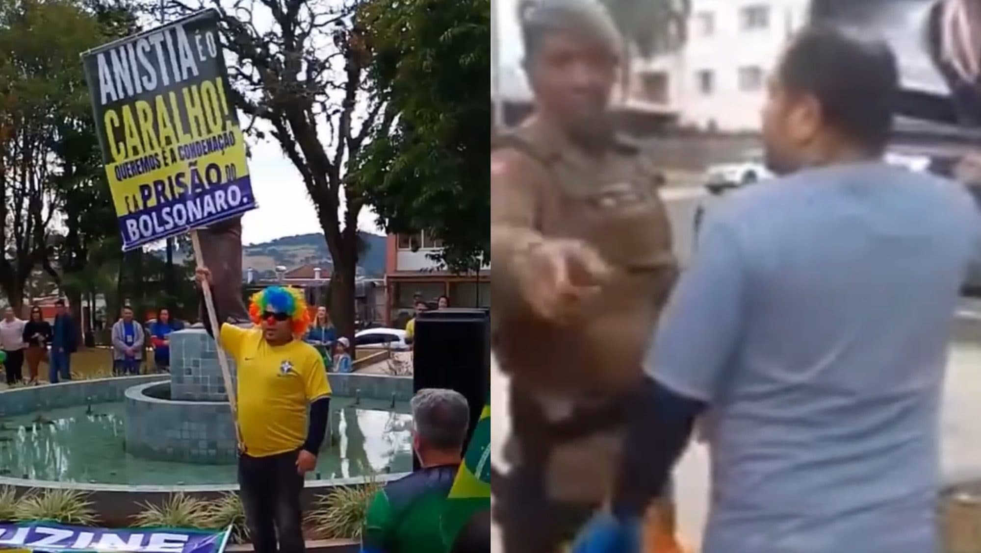 Vestido de palhaço, petista invade protesto bolsonarista em SC e causa tumulto: “anistia é o car…”