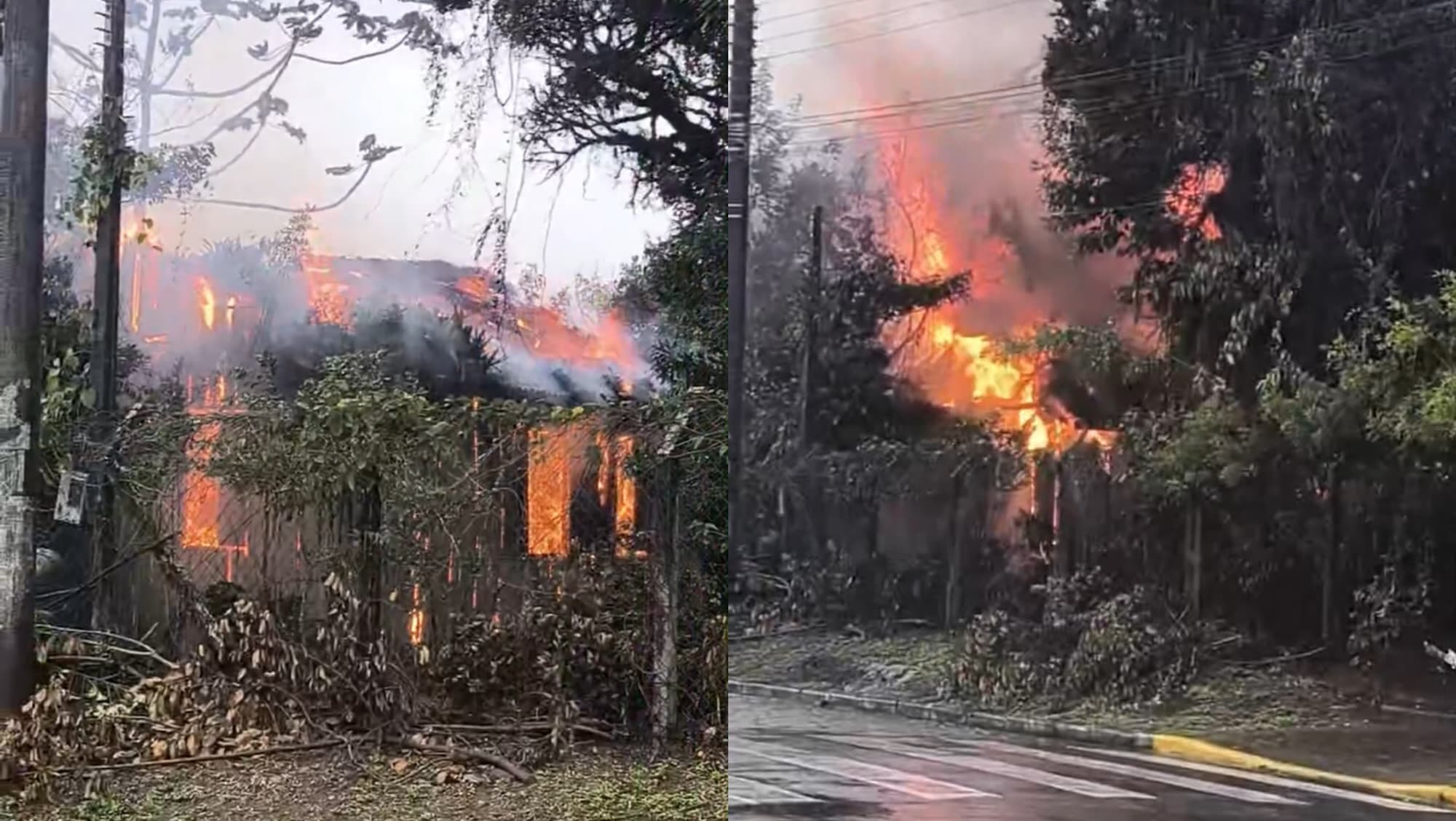 Casa pega fogo e mobiliza bombeiros em Penha