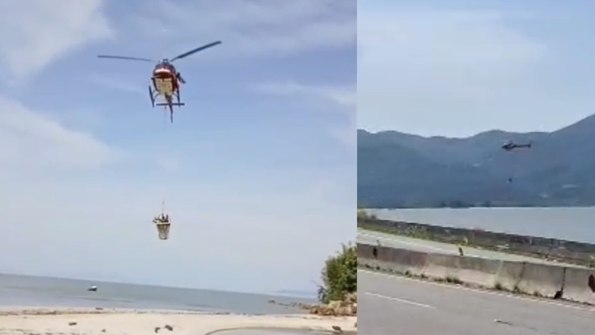 Helicóptero Arcanjo salva vítimas de naufrágio em Biguaçu