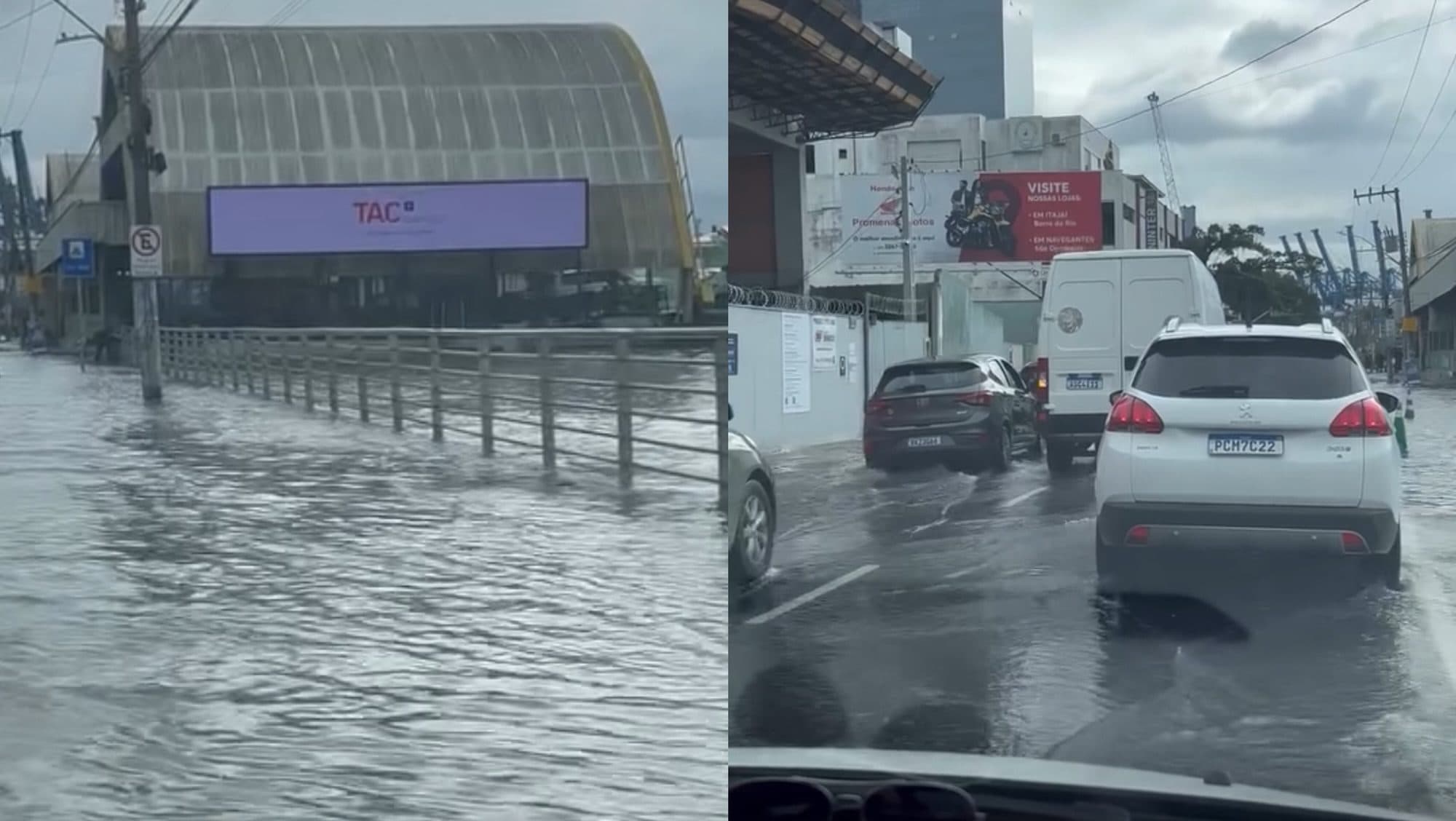 Maré alta provoca alagamentos em Itajaí