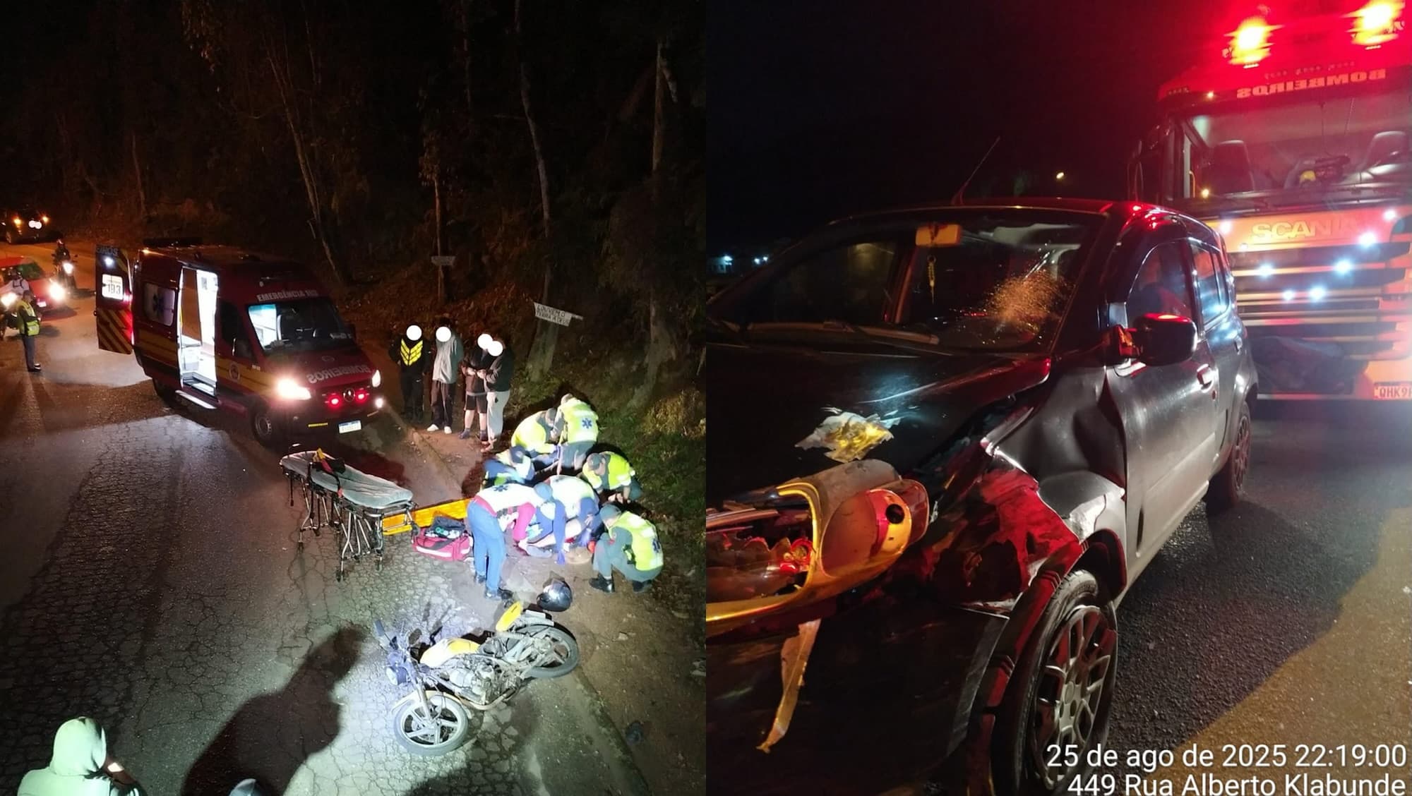 Motociclista é lançado ao chão e sofre fratura grave em colisão com dois carros em Brusque
