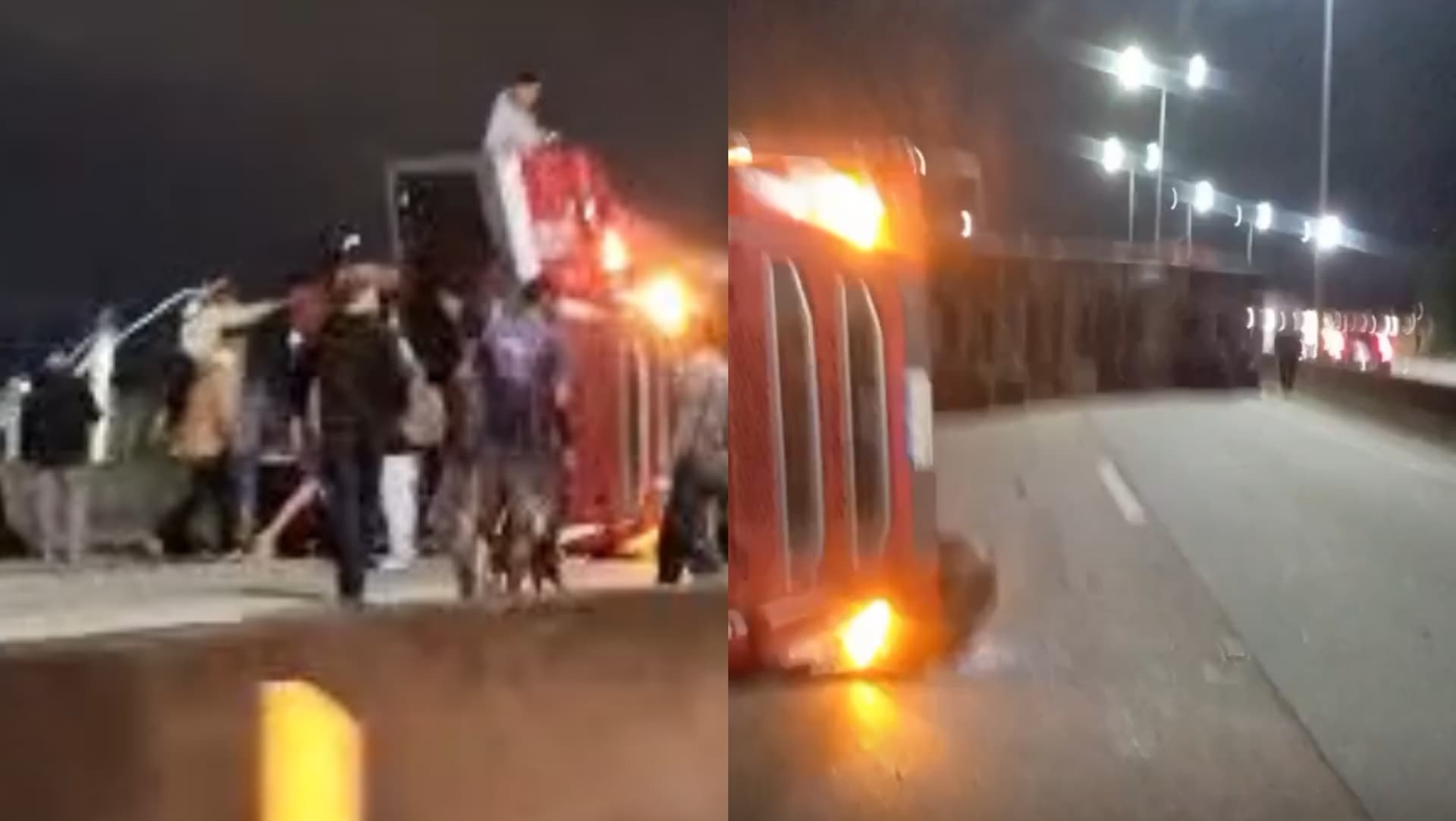 Caminhão tomba e carga se espalha na BR-101 em Biguaçu