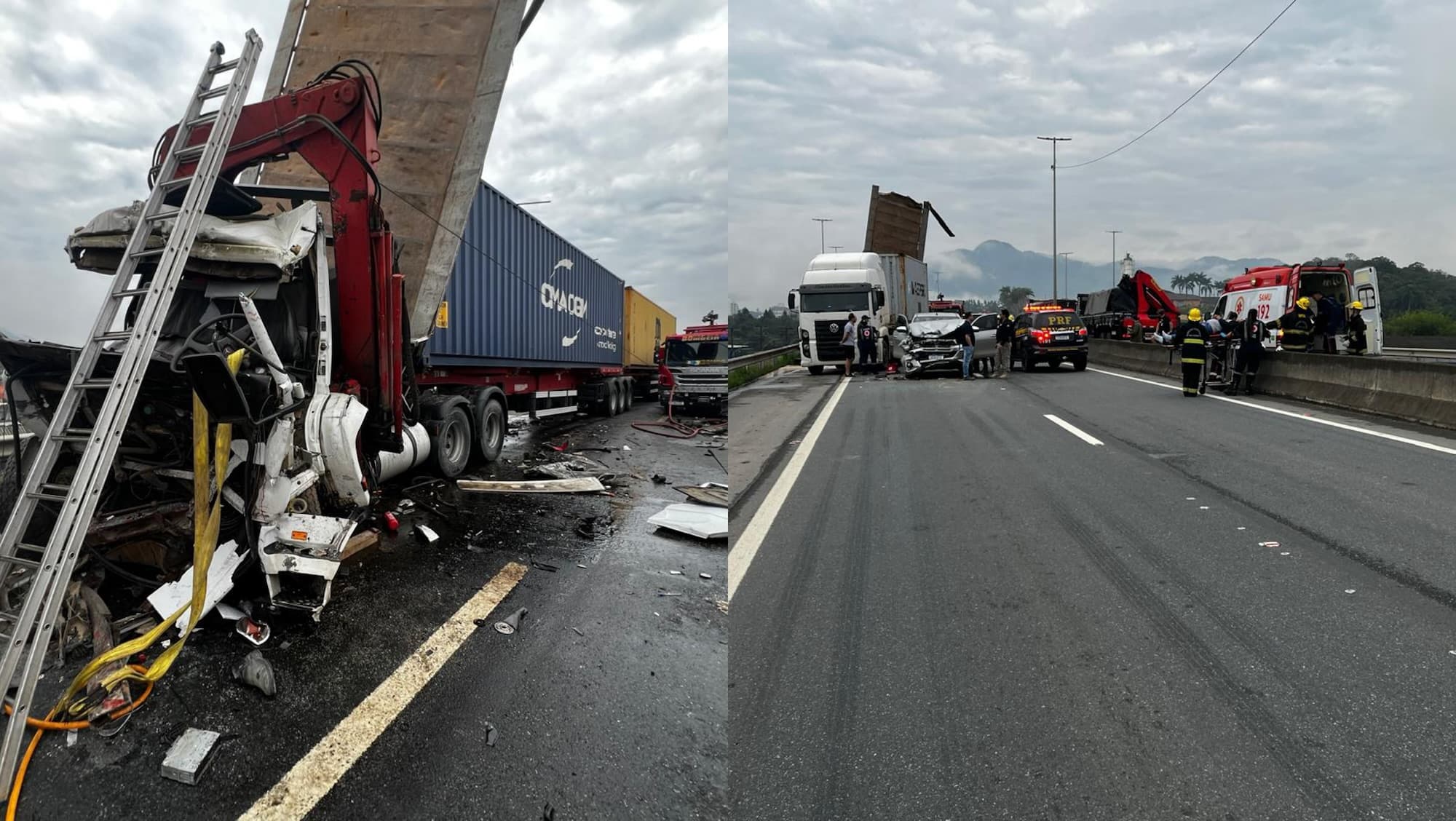 Detalhe de engenharia em caminhão impediu mortes no grave engavetamento da BR-470, diz bombeiro