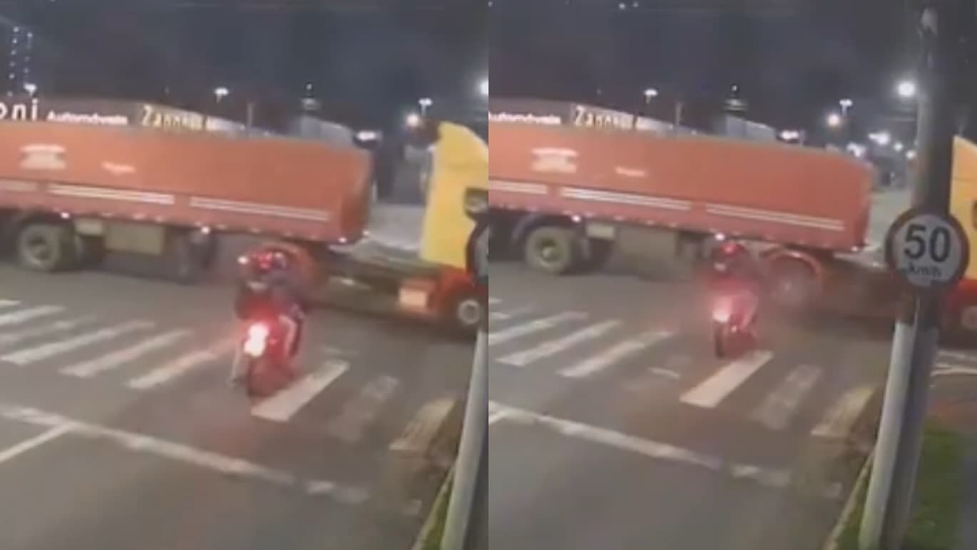 Motociclista não percebe caminhão, passa reto em cruzamento e acaba morto em Chapecó