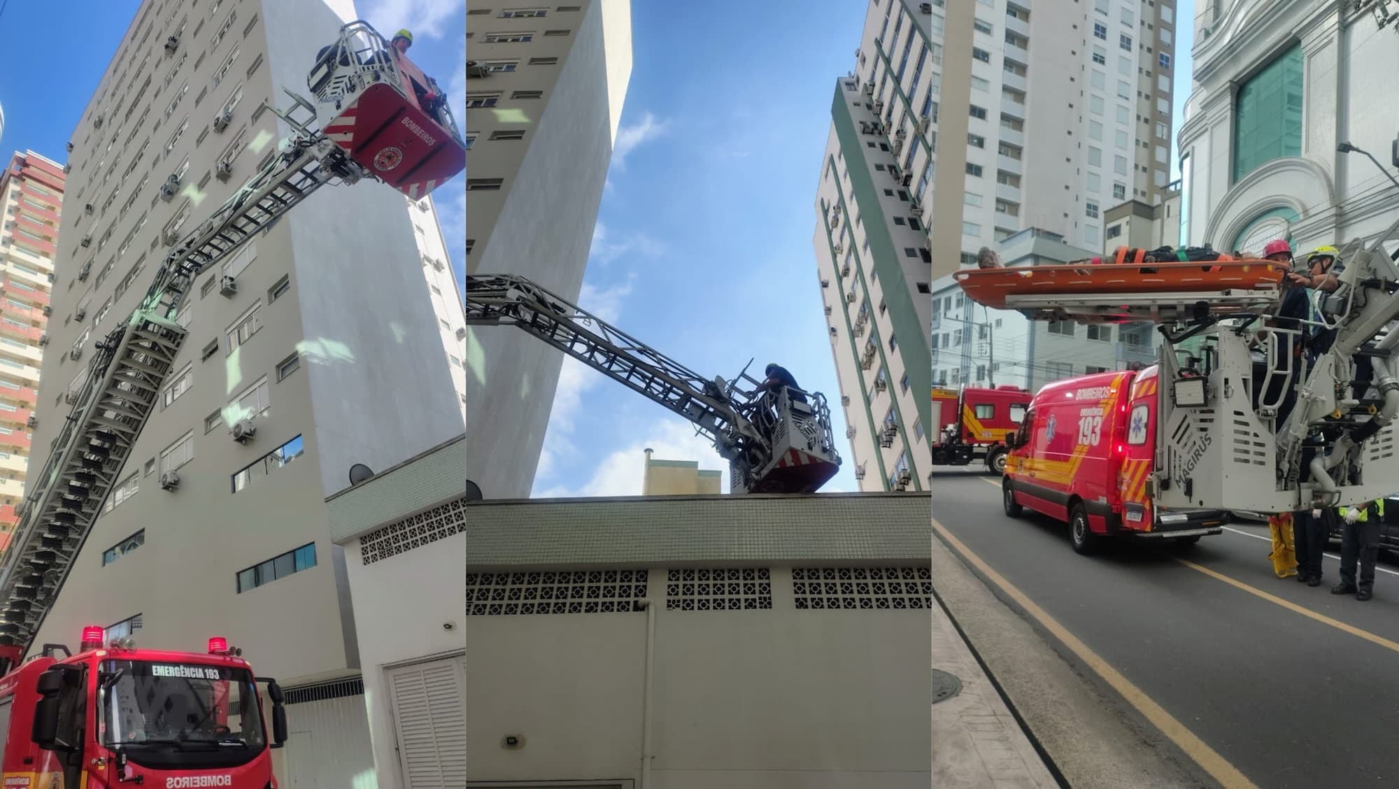 Falha em equipamento faz operário cair de telhado e mobiliza operação de resgate em Balneário Camboriú