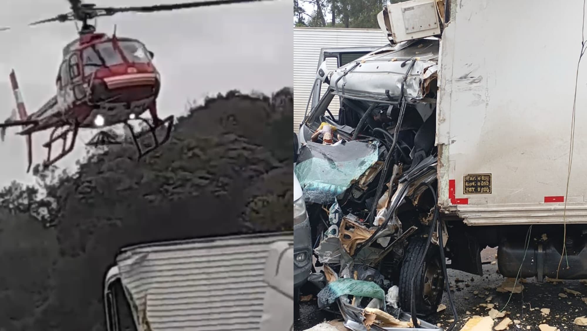Acidente grave entre dois caminhões mobiliza helicóptero Arcanjo na BR-470