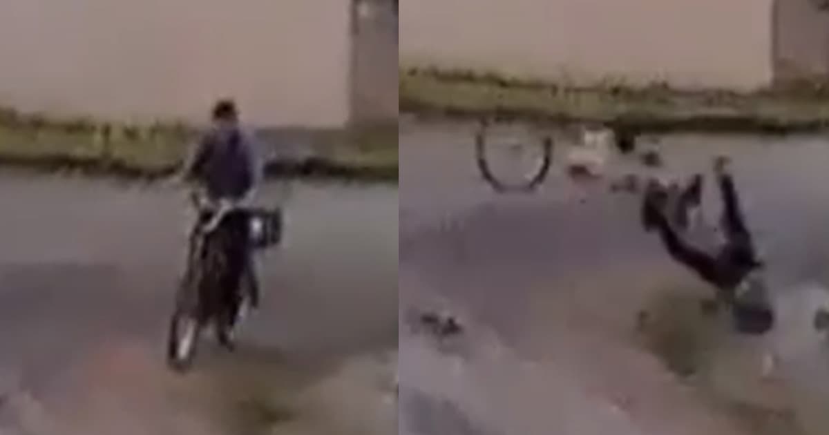 Ciclista é violentamente derrubado por fiação solta em rua de Lages: “caminhão enroscou”