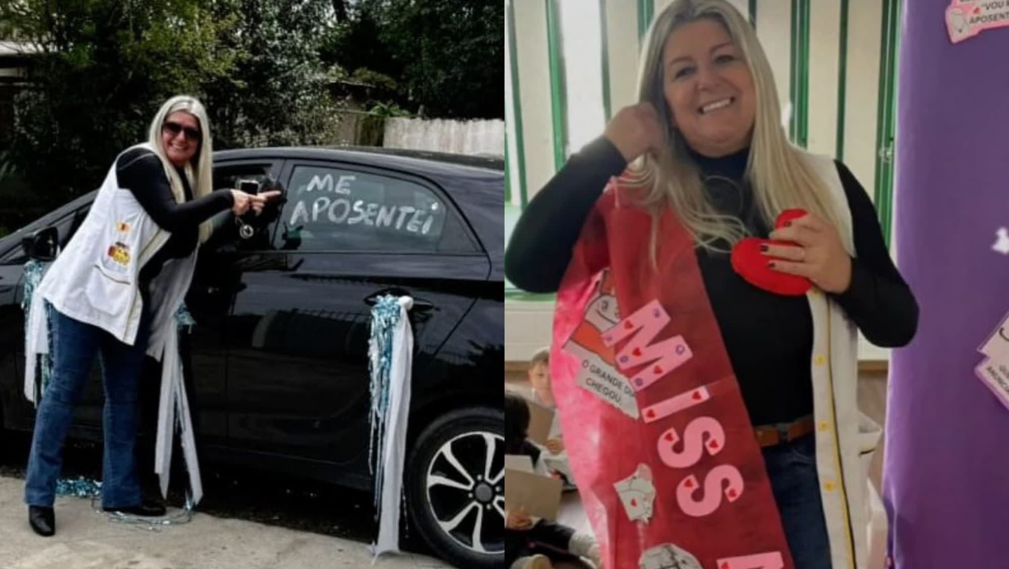 “Miss aposentadoria”: Professora ganha faixa de Miss e carro decorado no último dia de trabalho