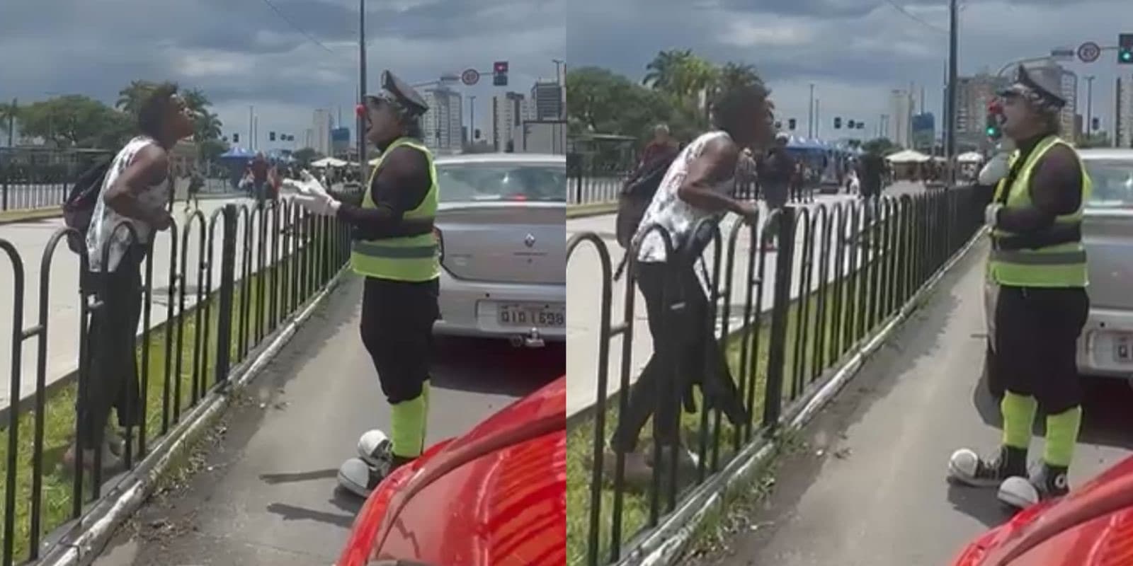 Moradora de rua cospe em artista conhecido como “guardinha palhaço” em Florianópolis