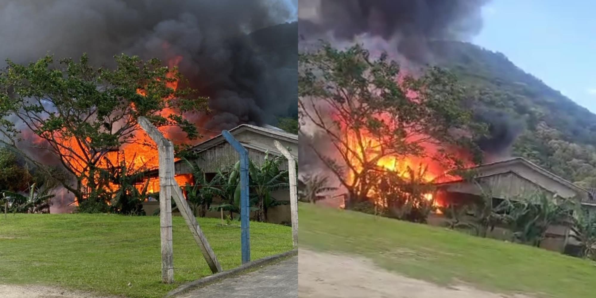 Incêndio de grandes proporções atinge duas casas e chama atenção em Itapema