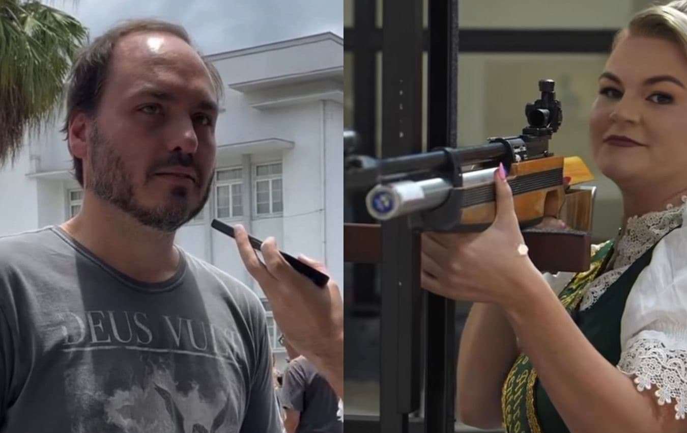 “Mais em casa do que nunca”, diz Carlos Bolsonaro ao participar da Festa do Tiro em SC