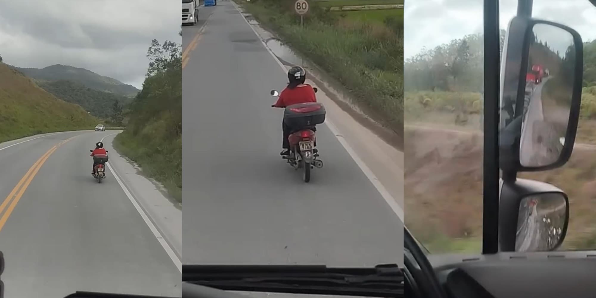 Caminhoneiro flagra moto em baixa velocidade em rodovia de SC e da conselho : “aventureira”