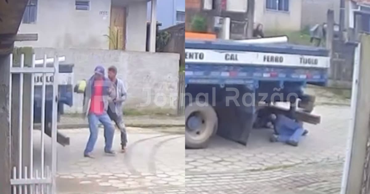 Homens decidem conversar no meio da rua em SC e o inesperado acontece: “não vi o caminhão”