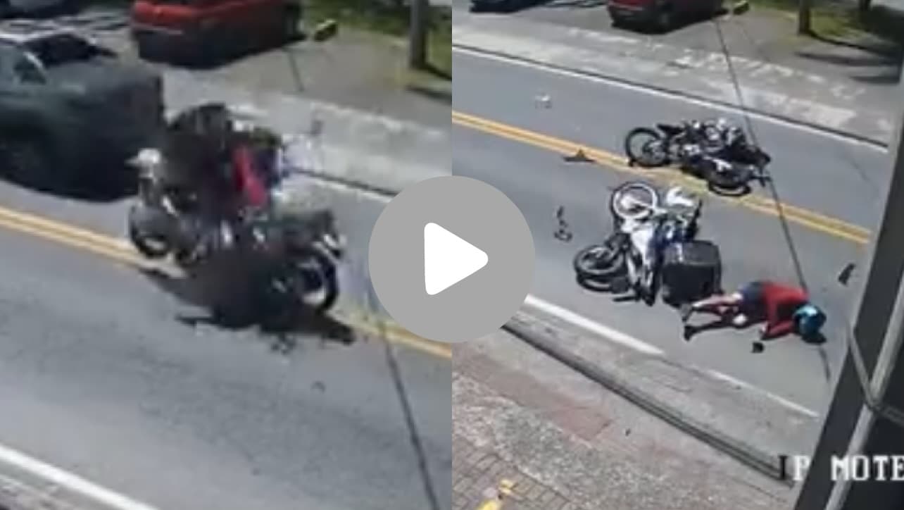 “Ele tá me vendo!”: motociclistas batem de frente e cena impressiona em SC