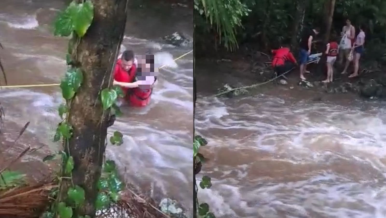 Casal e duas crianças são resgatados após ficarem ilhados em rio durante cabeça d”água em SC